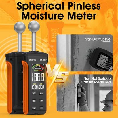 BTMETER Wood Moisture Meter - Pinless Moisture Detector Measur Depth 20-40mm Non-Destructive Moisture Tester with Masonry