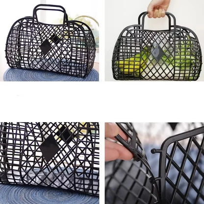 Summer Jelly Bag Portable Vegetable Basket Hollow Jelly Bag Girl Large Capacity Holiday Handbag Jelly Beach Tote Bags Organizer