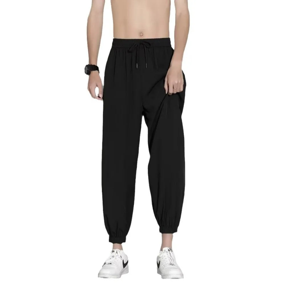 Mens Ice Silk Jogger Pants Summer Lightweight Casual Trousers Loose Fit Quick Dry Breathable Sport Fitness Bottoms Wear