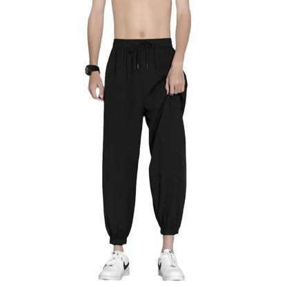 Mens Ice Silk Jogger Pants Summer Lightweight Casual Trousers Loose Fit Quick Dry Breathable Sport Fitness Bottoms Wear