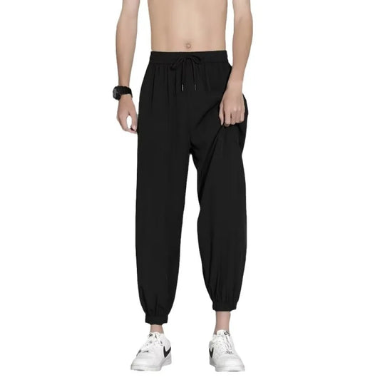 Mens Ice Silk Jogger Pants Summer Lightweight Casual Trousers Loose Fit Quick Dry Breathable Sport Fitness Bottoms Wear