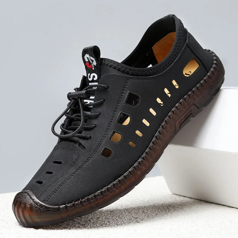 Men's Summer Hollow Out Slip-On Loafers, Breathable Soft Sole Wear-Resistant Casual Clog Shoes-8333