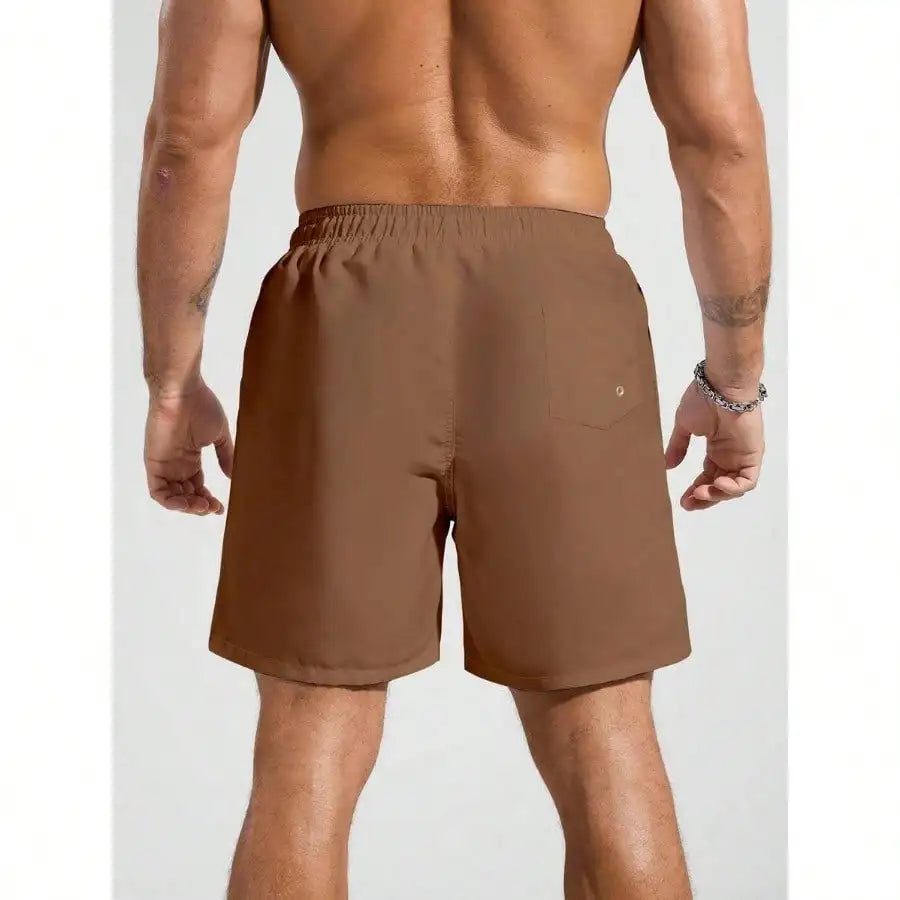 Palasendo Men's Plain Pocketed Drawstring Waist Beach Shorts, Suitable For Summer, Hawaiian, Men Dry Fit Orange Swim Trunks, Men Swim Trunk Matching, Men Beachwear, Plain Swim Trunks