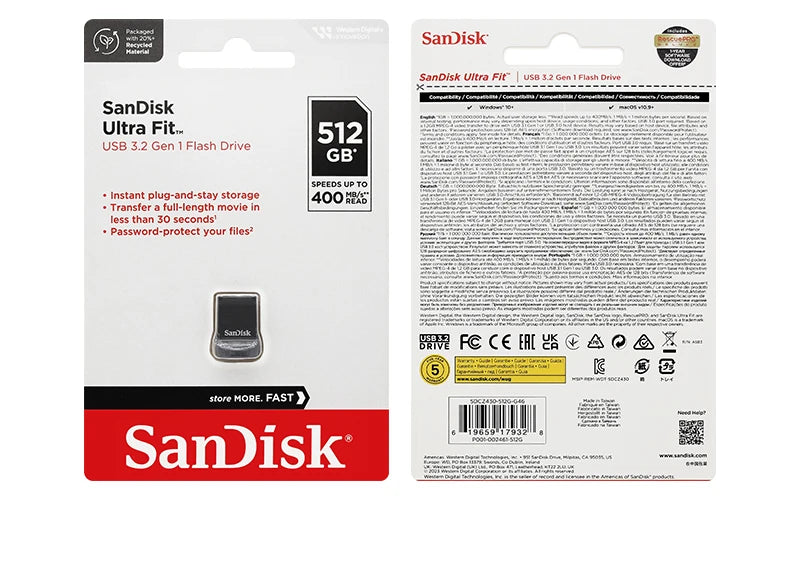 SanDisk Ultra Fit USB 3.2 Pendrive Mini 16GB 32GB 64GB 128GB 256GB 512GB CZ430 Pamięć USB Do 400 MB/s Dysk U