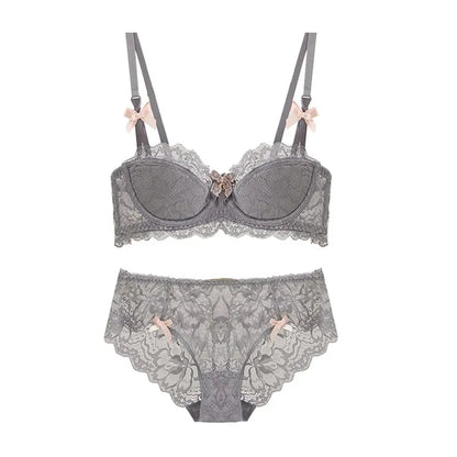 Modest French Pure Desire Bralette AB Cup Full Coverage Lace Bra & Set Small Bust Push Up Wireless for Chubby Girl Bow Plus Size