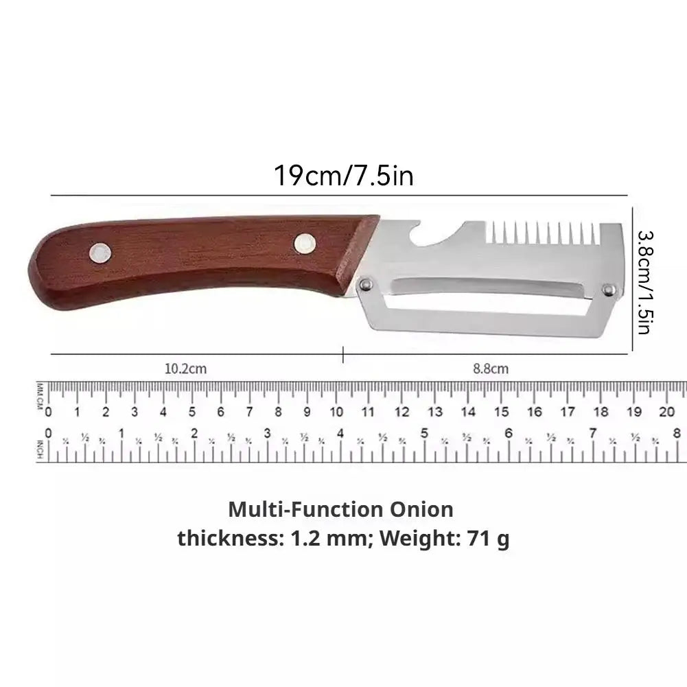 3-In-1 Stainless Steel Vegetable Peeler With Bottle Opener Onion Slicer Shredder Multi-functional Kitchen Tools 19cm 1PCS
