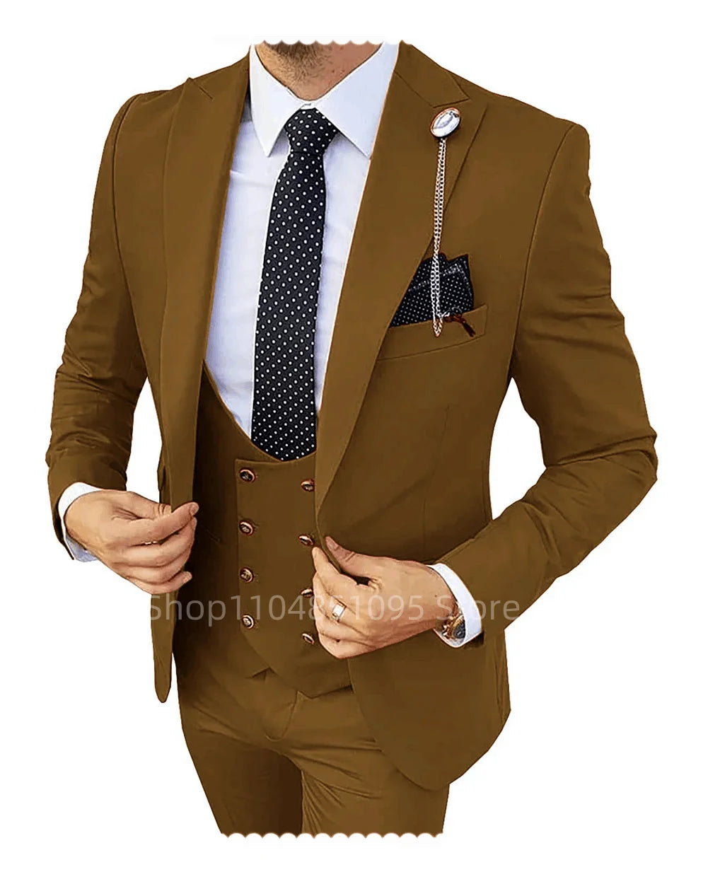 Solid Men's 3 Piece Suit Slim Fit Men Tuxedo Suit Party Wedding Prom Business One Button Peak Lapel Blazer Jacket Vest Pants Set