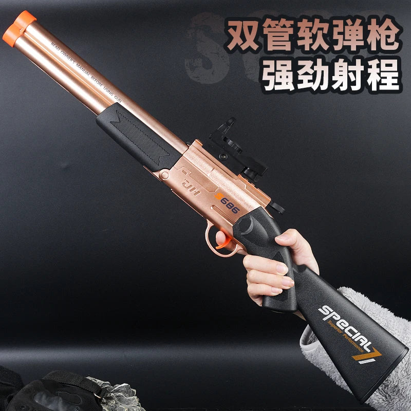 S686 Double-barreled Shotgun Soft Bullet Gun  Toy Gun Two-shot 63cm Shotgun Model Manually Loaded