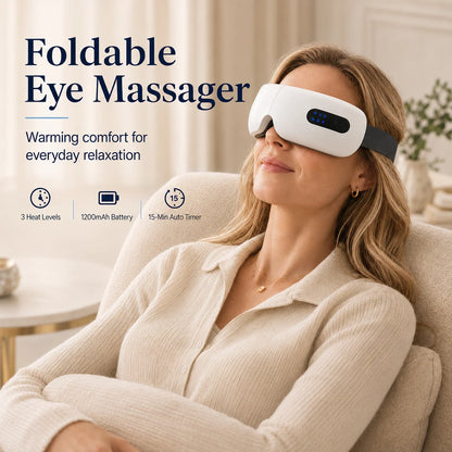 Smart Eye Massager with Heat Compression, Vibration Massage, Foldable Eye Care Device, 1200mAh Rechargeable Eye Relaxation Mask