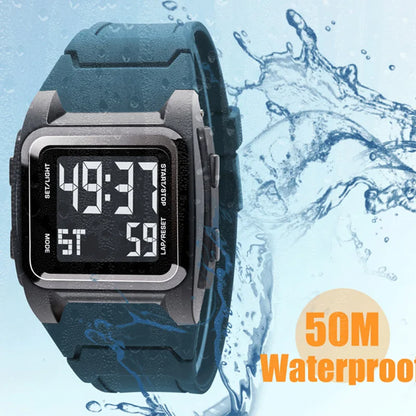 YIKAZE Men's Digital Watch 50M Waterproof Men Sport Watch Retro Multifunction Military Alarm Clock LED Wristwatch for Man Gifts