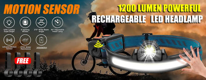Czołówka USB, ładowalna, indukcyjna, z czujnikiem COB LED, wbudowana bateria, latarka, 5 trybów świecenia, reflektor