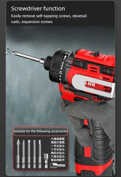 CHIGO Brushless Electric Drill Cordless Knockable Driller Driver 80N.m 18V Screwdriver Li-ion Battery Electric Power Tools