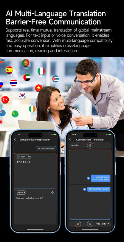 New AI Smart Glasses, 800W Camera Video Recording, AI Photo Recognition, Bluetooth Call & Voice Translation Eyewear