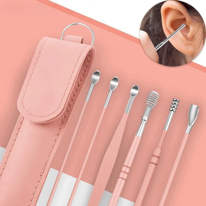 6Pcs/Set Stainless Steel Ear Cleaner Portable Ear Spoons Spiral Earwax Cleaning Removal Tools Reusable Earpick Beauty Accessory