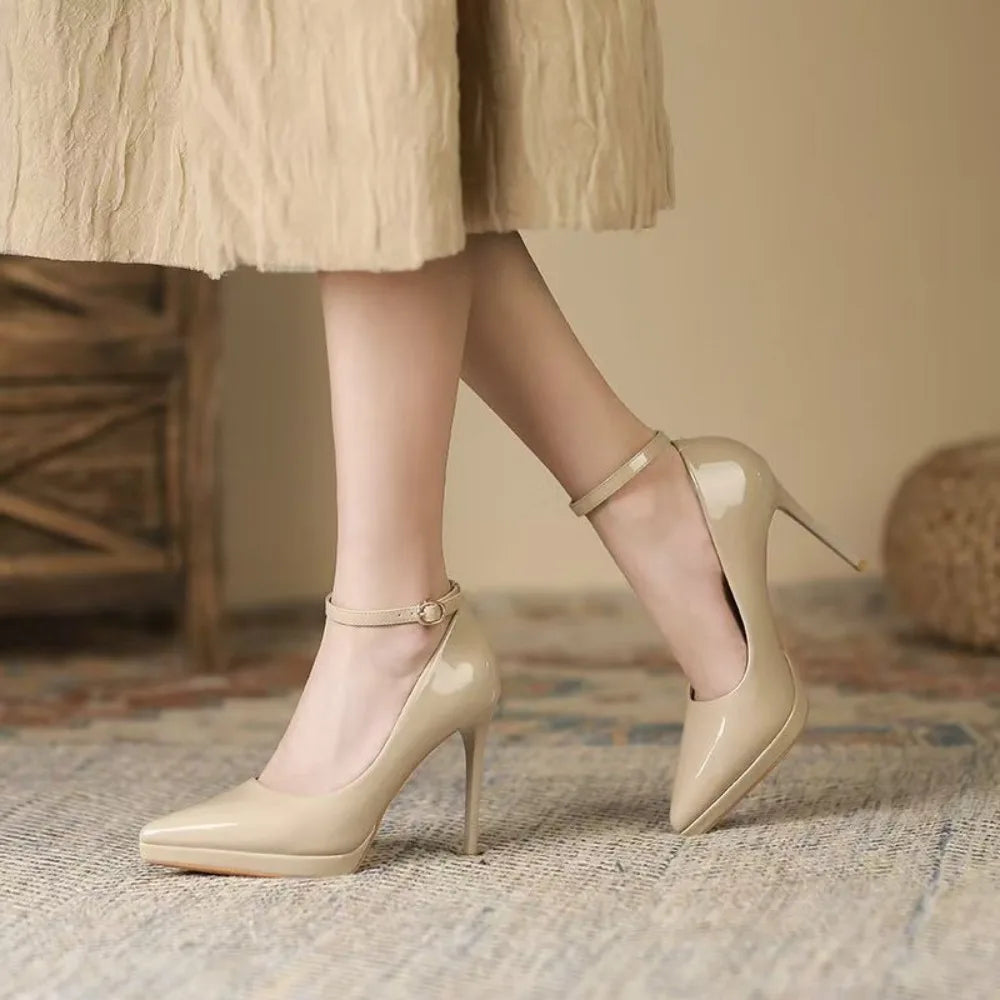 11cm Super High Stiletto Heels Pumps Women Shoes Spring/autumn Ankle Strap Pointed Toe Big Size Elegant Office Shoes