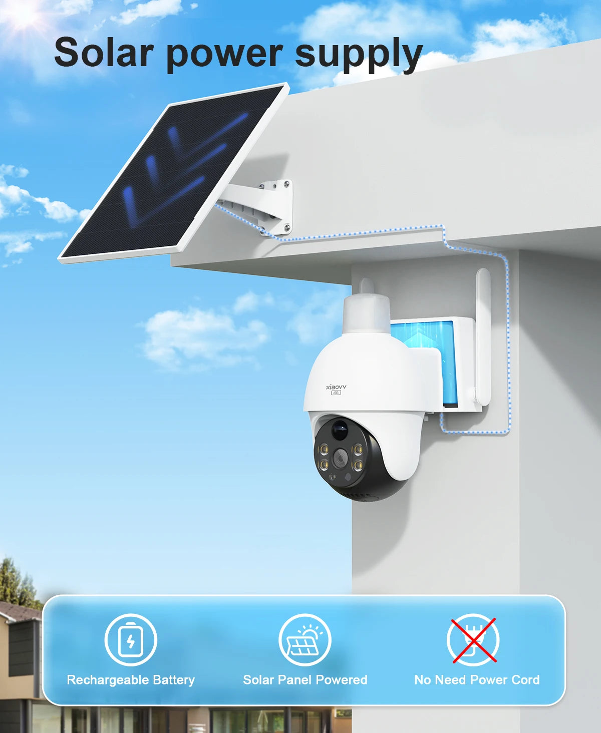 XIAOVV 4G Sim 6MP Solar Outdoor Cameras  PTZ Surveillance Outdoor Waterproof Security Cams Color Night Vision Smart Home