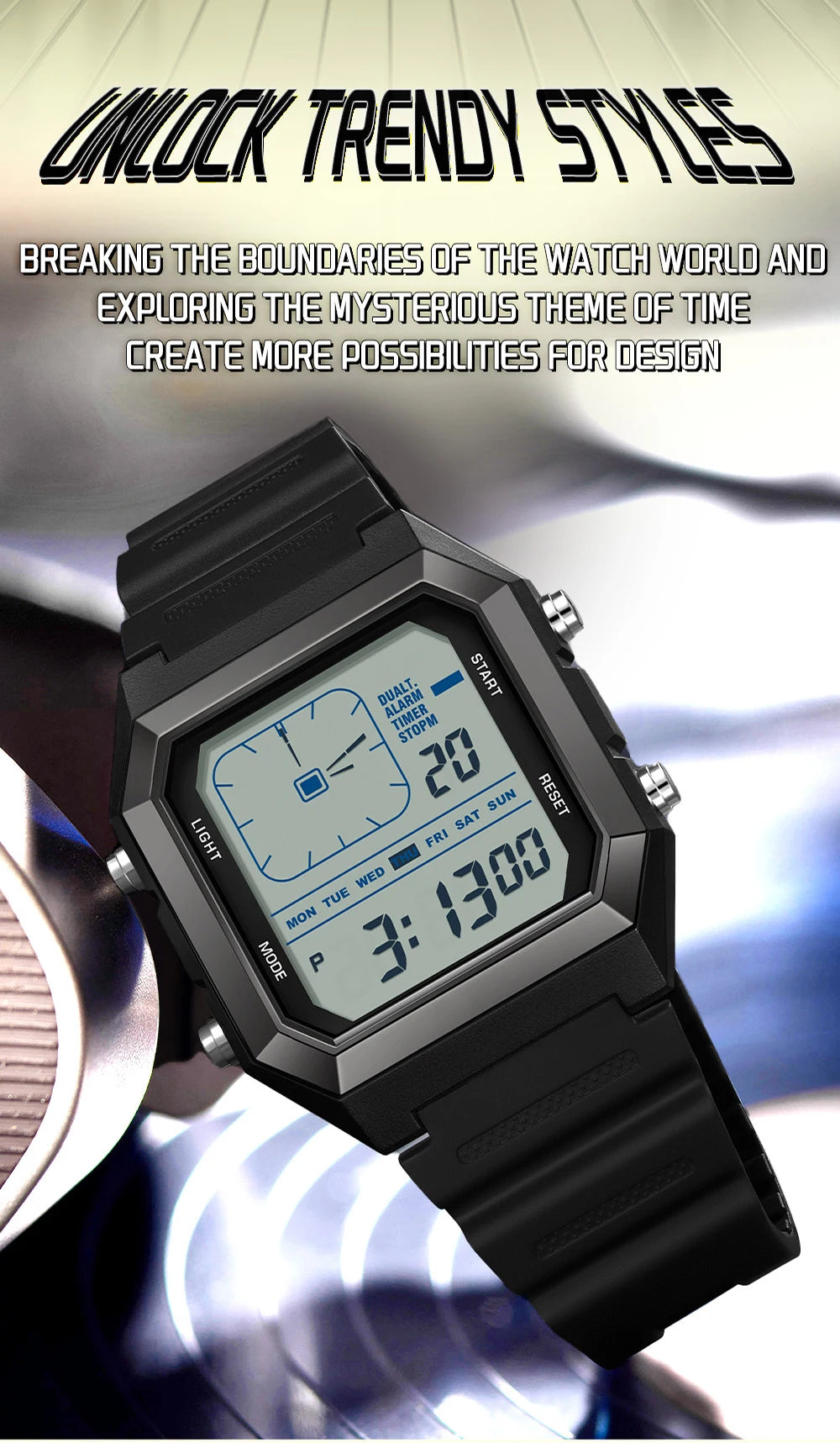 SANDA 6307 Casual Men's LED Electronic Watch Waterproof Sports Alarm Clock Multi functional Student Fashion Electronic Watch