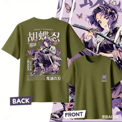 Demon Slayer Kochou Shinobu Pure Cotton T-shirt for 2026 Summer Kids/Men's/Women's Fashion Casual Cosplay Short Sleeved T-shirt