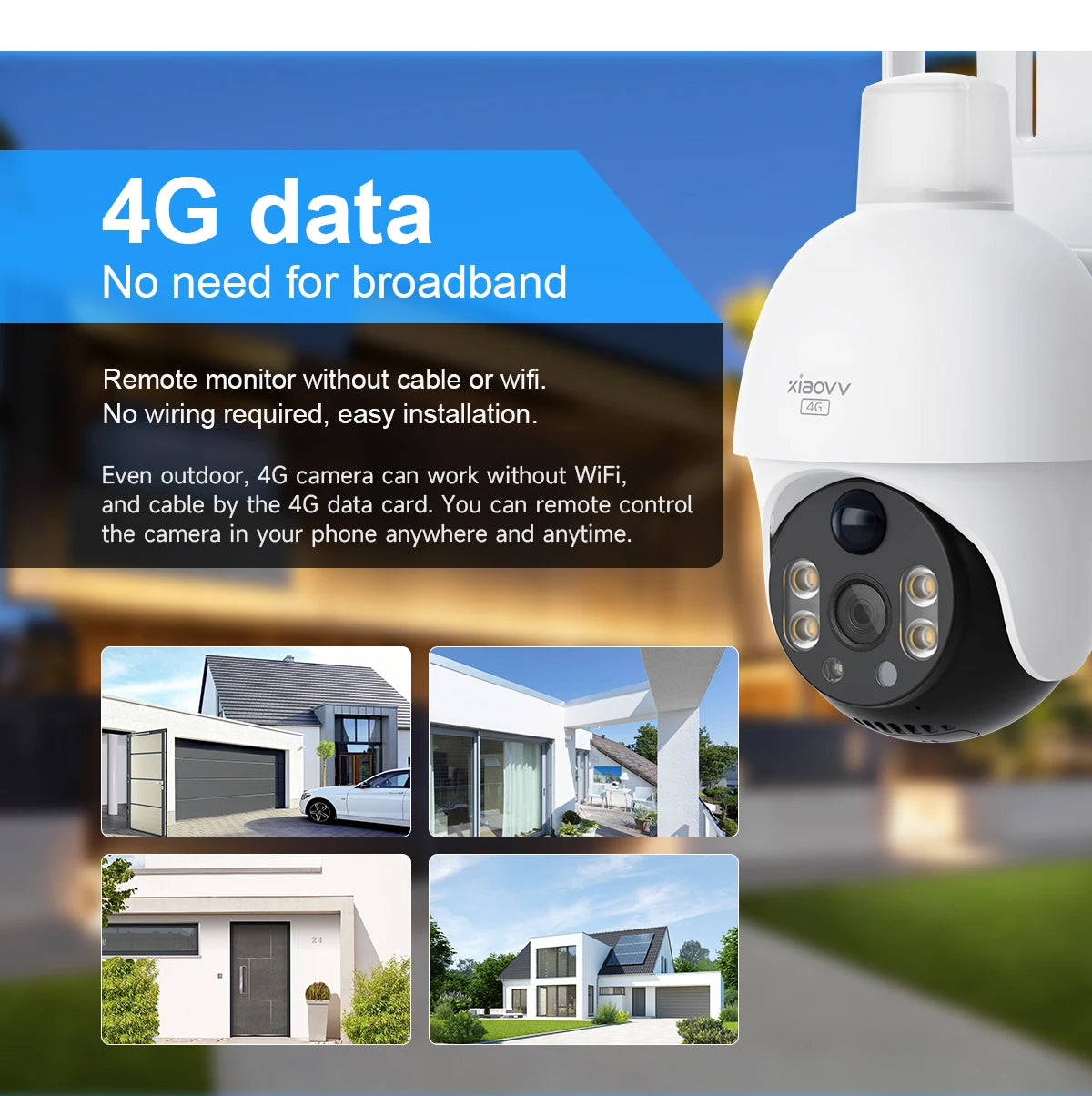 XIAOVV 4G Sim 6MP Solar Outdoor Cameras  PTZ Surveillance Outdoor Waterproof Security Cams Color Night Vision Smart Home