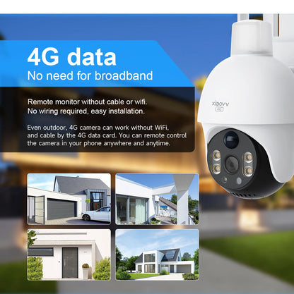 XIAOVV 4G Sim 6MP Solar Outdoor Cameras  PTZ Surveillance Outdoor Waterproof Security Cams Color Night Vision Smart Home