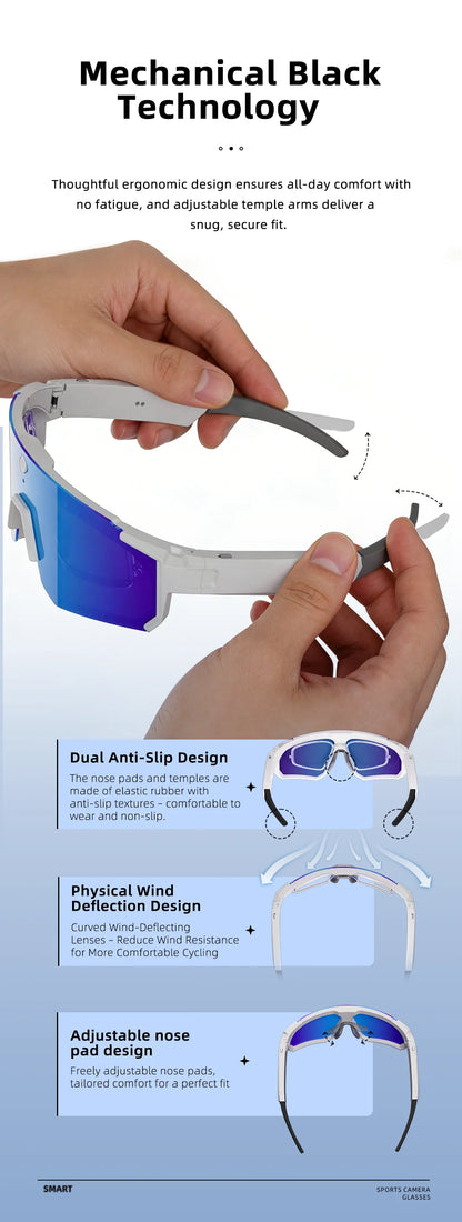 New AI Smart Glasses With Camera 1200P Video Recording Anti-Shake Shooting Sunglasses Bicycle Riding Windproof Goggles Men Women