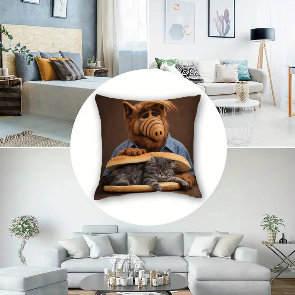 Classic TV Series A-Alf Pillow Covers Cartoon Sofa Decorative Home Double-sided Printing Short Plush Cute Cushion Cover