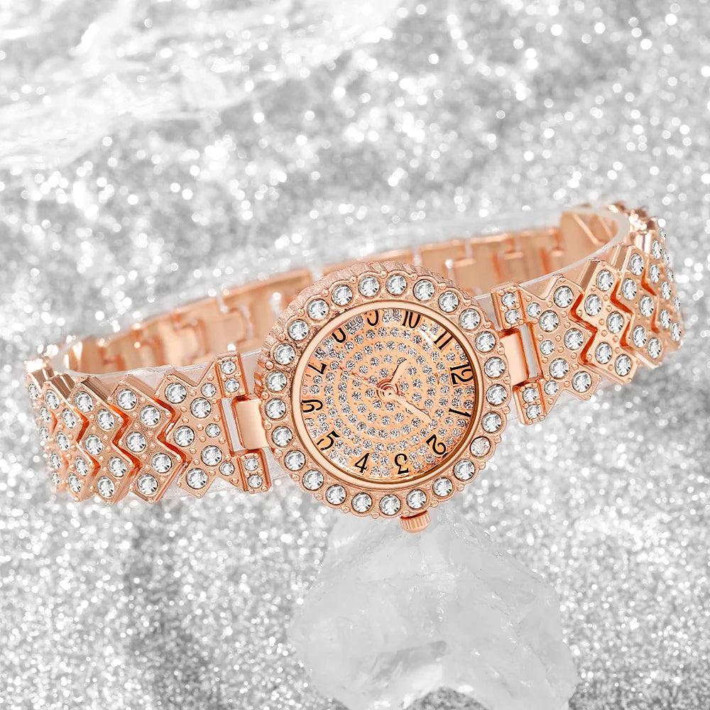 2026Fashion Roman pattern diamond inlaid women's watch quartz watch bracelet women's watch set