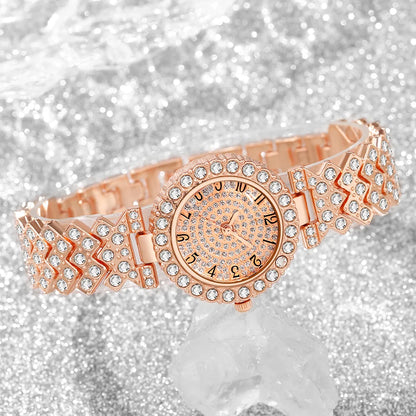 2026Fashion Roman pattern diamond inlaid women's watch quartz watch bracelet women's watch set