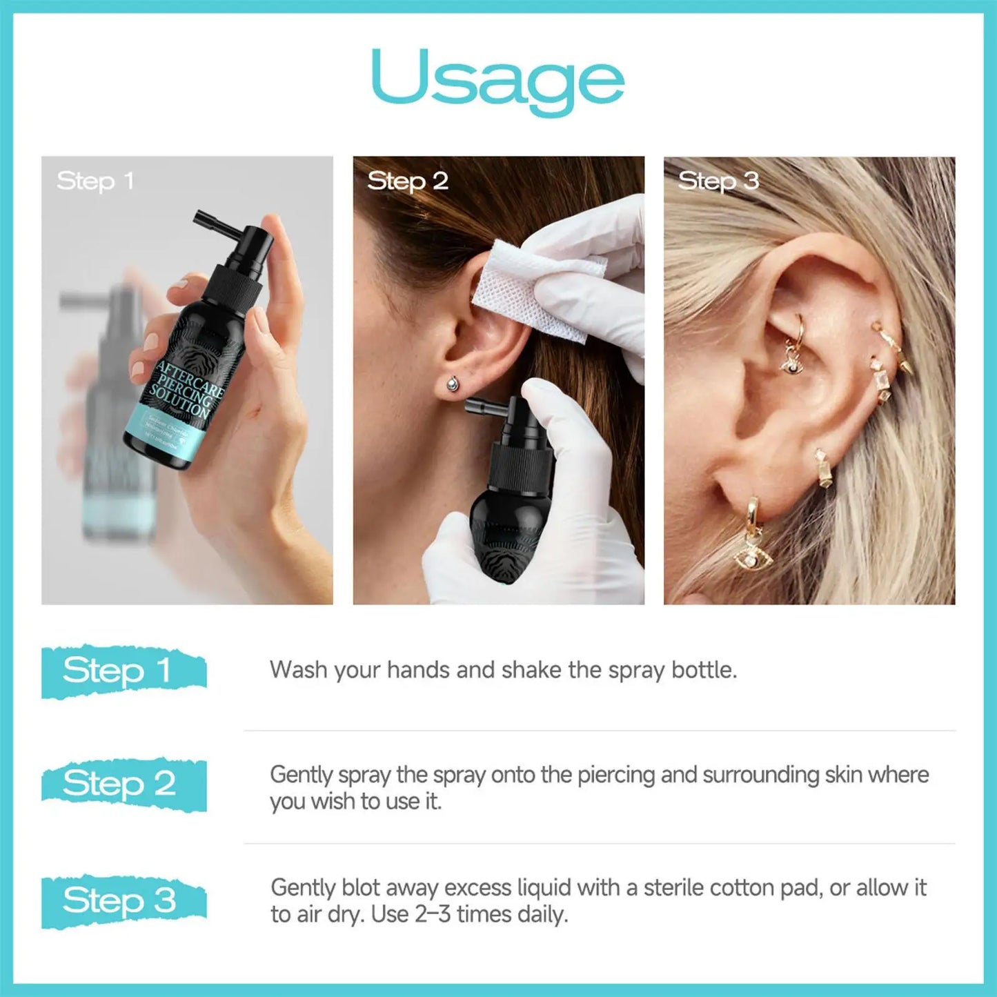 1pc After Care Piercing Solution 50ml Gentle Safe Mist Piercing Spray Aftercare For Adults Men Women Friends Daily Home Indoor