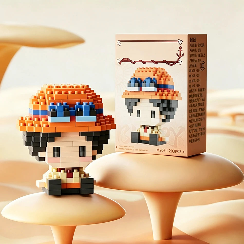 New ONE PIECE Sun God Nika Luffy Micro Action Block Chopper Ace Buggy 3D Anime Model Assembly Mini Bricks Figure Toys For Gift
