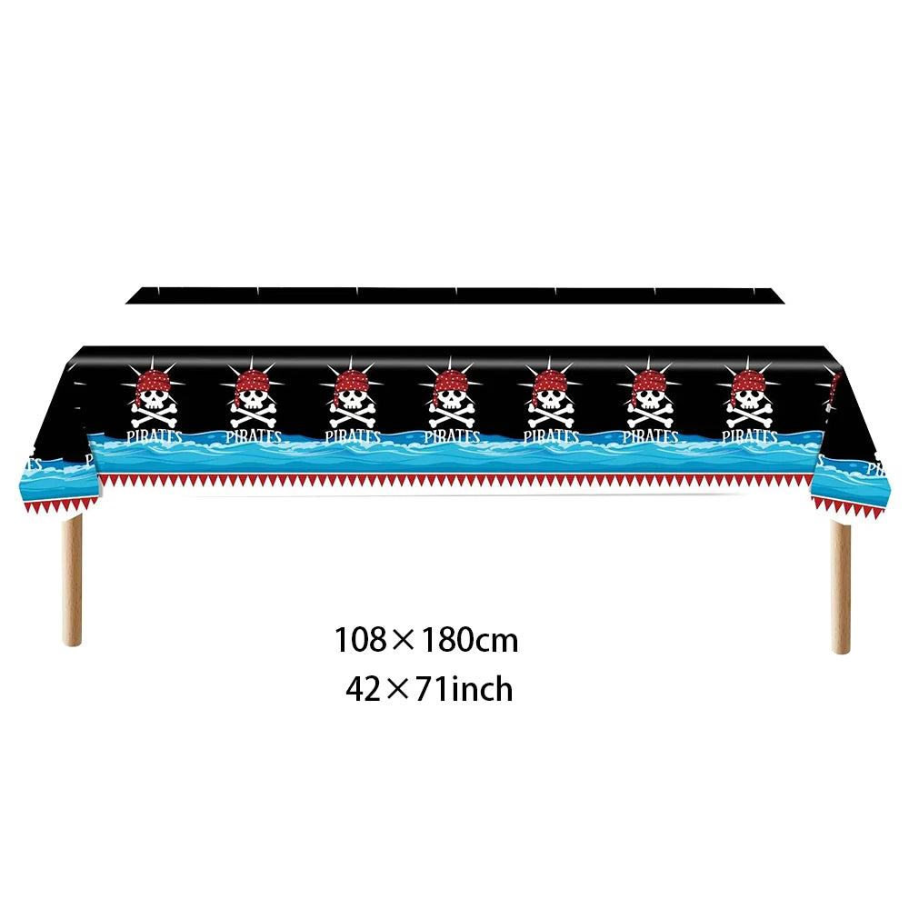 Pirate party napkins plates cups Tablecloths Banner Pirate skull balloon kids Caribbean Pirate themed birthday party decoration
