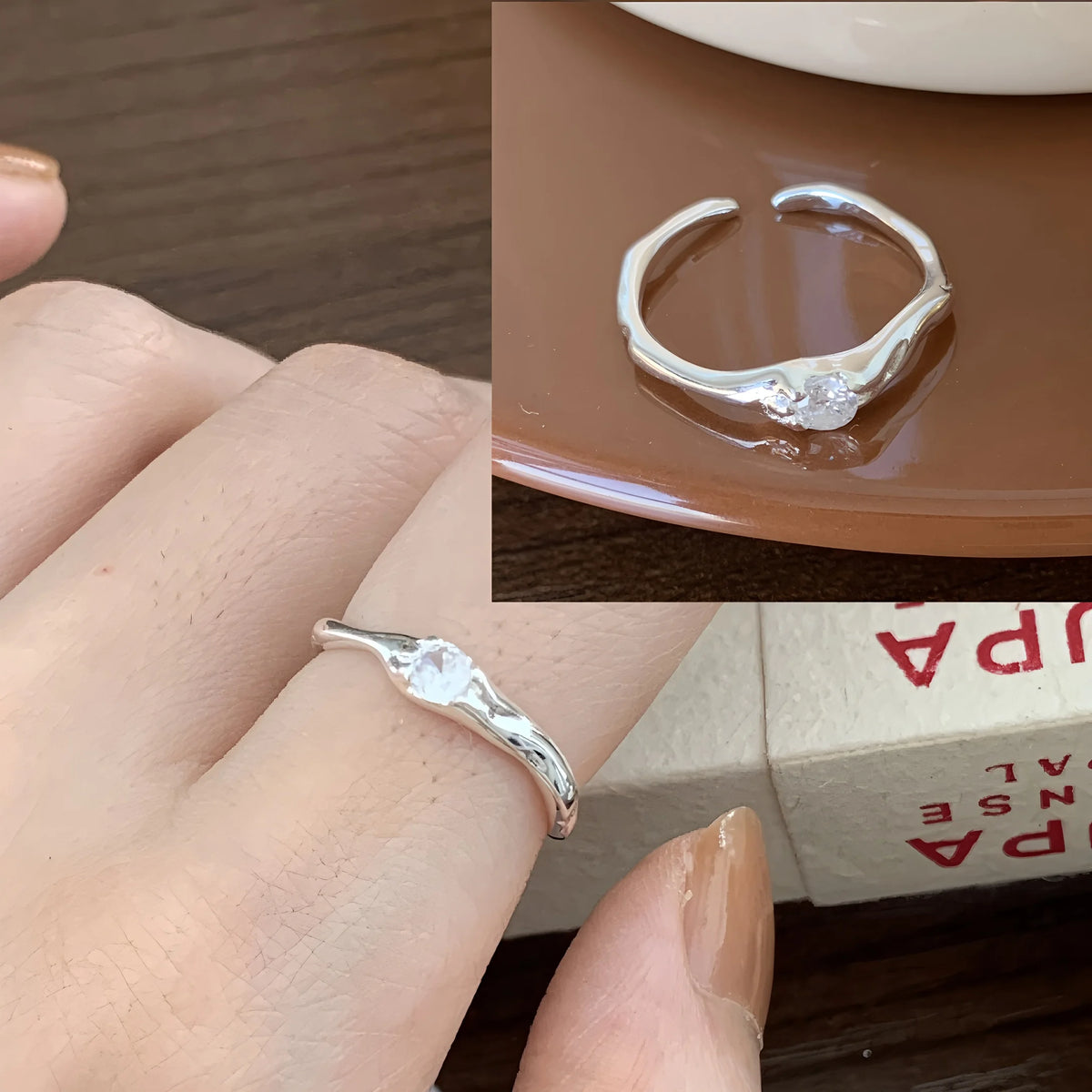 PANJBJ 925 Sterling Silver Lotus Ring For Women Retro TextureJewelry Irregular Creativity Adjustable Jewelry Party Gift Dropship
