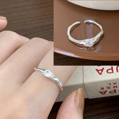 PANJBJ 925 Sterling Silver Lotus Ring For Women Retro TextureJewelry Irregular Creativity Adjustable Jewelry Party Gift Dropship