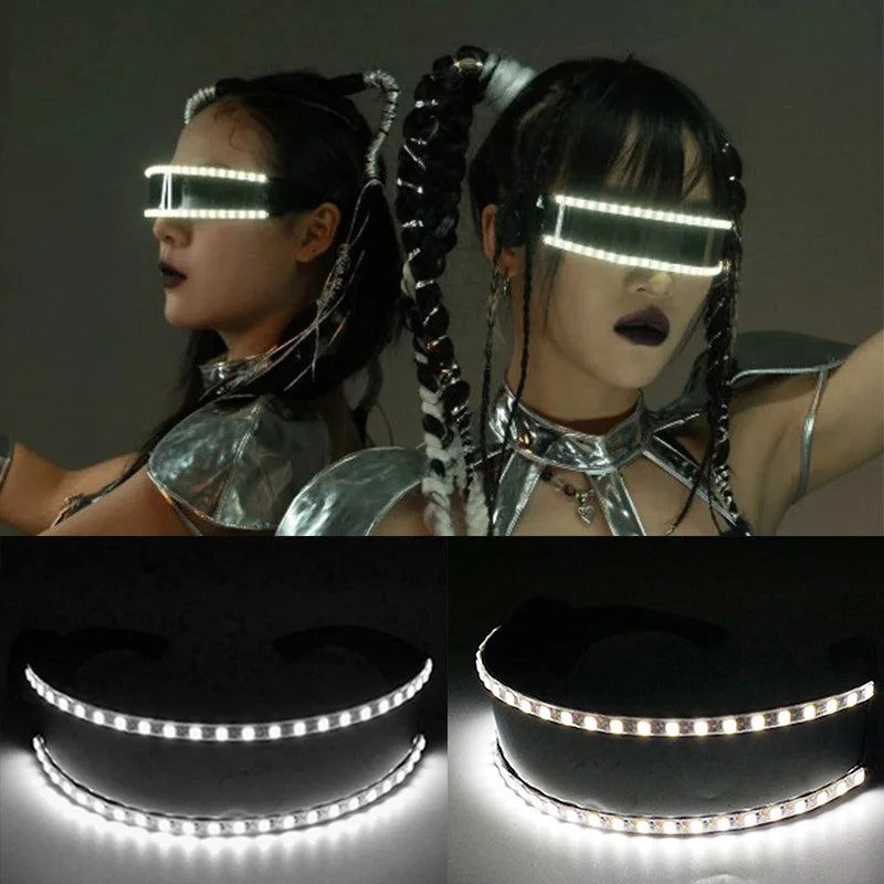 Cyberpunk LED Light Up Glasses Futuristic Luminous Unisex Eyewear Cool Glowing Glasses For Cosplay Bar Rave Club Halloween Party