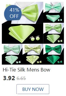 Hi-Tie Mens Bow Tie Hanky Cufflinks Set White Black Gray Silver Pre-tied Butterfly Knot Bowtie for Male Wedding silk Business