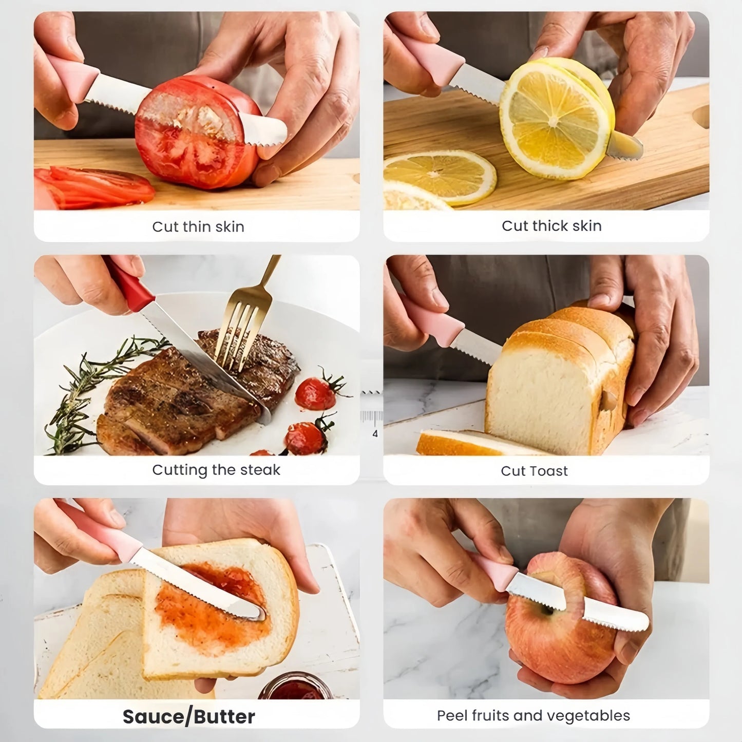 1/2/4/6/8PCS,Serrated Steak knife Round Tip Fruit Vegetable Paring Baking Toast Serrated Bread Knives Kitchen Stuff Baking Tools