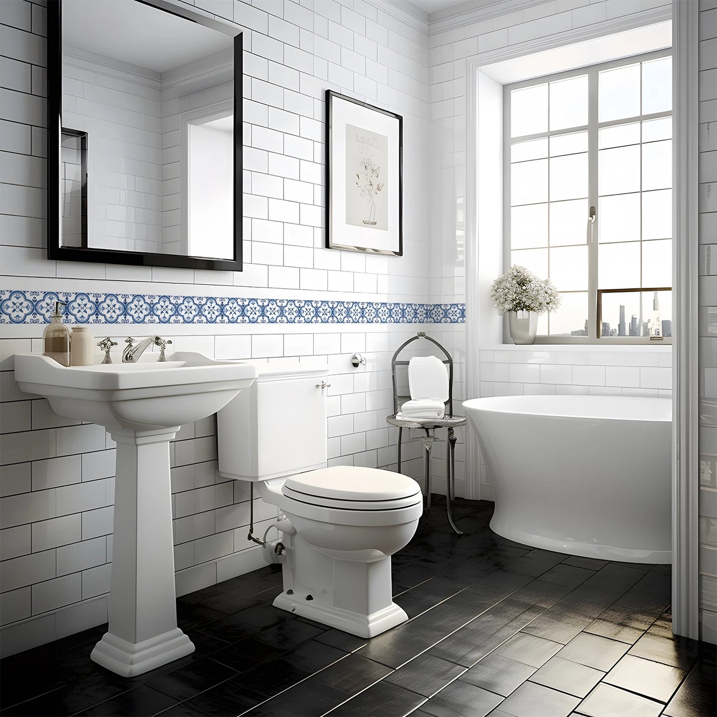 10x200cm Baseboard Sticker Moroccan Mosaic Tile Style Wall Border Sticker DIY Kitchen Bathroom Decoration Waistline Wall Sticker