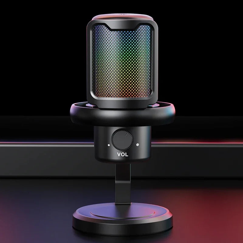 USB Microphone for PC RGB Gaming Microphone with Headphone Output And Touch-Mute Button Noise Cancellation for Recording Streami