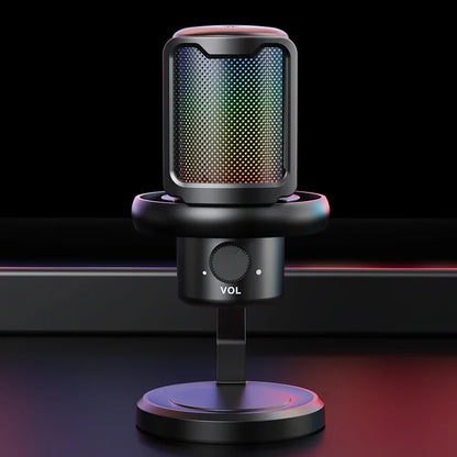 USB Microphone for PC RGB Gaming Microphone with Headphone Output And Touch-Mute Button Noise Cancellation for Recording Streami