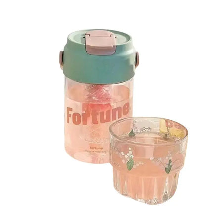 600/800ml Large Capacity Sports Water Bottle With Hidden Straw Portable Sealed Leak-Proof Plastic Cup Outdoor Travel Camping
