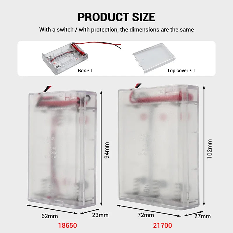 18650/21700 Battery Holder Battery Box 3 Slot Batteries Series/Parallel Connection/With Switch/with protective board
