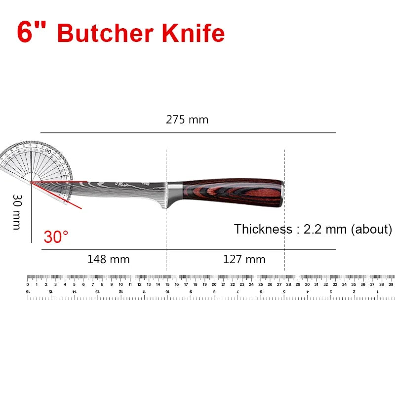 Damascus Chef's Knife Kitchen Knives Set Professional Boning Knife Meat Cleaver Utility Knife Japanese Santoku Knife with Cover