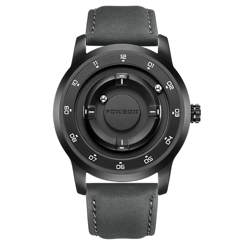 FOXBOX Watch Planet Design Fashion Floating Magnetic Pointer Free Ball Bearing Creative Simple Waterproof Quartz Watch for Men