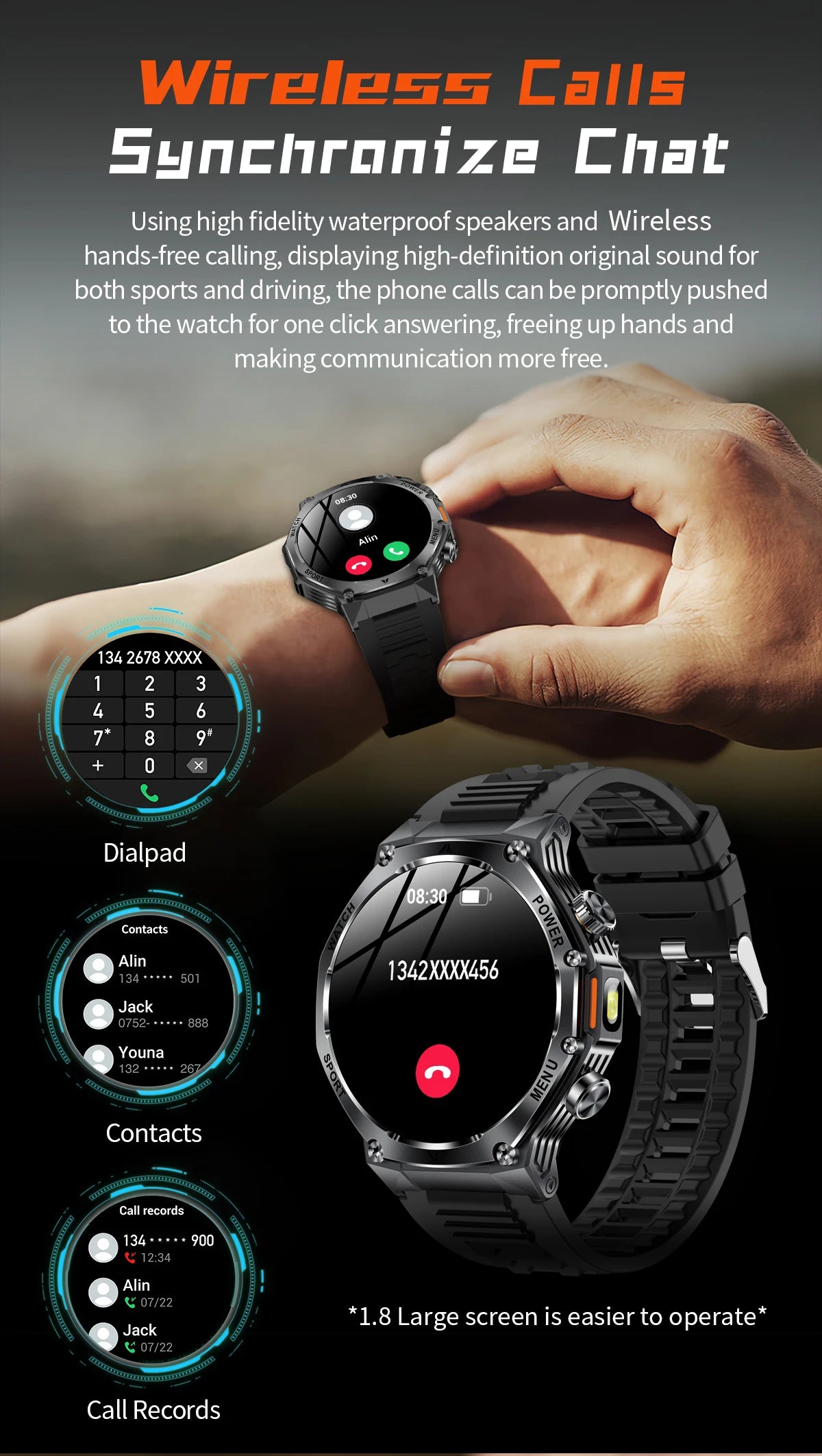 LIGE Nowy Smartwatch Męski 800 mAh Ultra Długa Żywotność Baterii Wodoodporny Zegarek Sportowy Outdoor Połączenia Bluetooth Wojskowy Smartwatch 2025