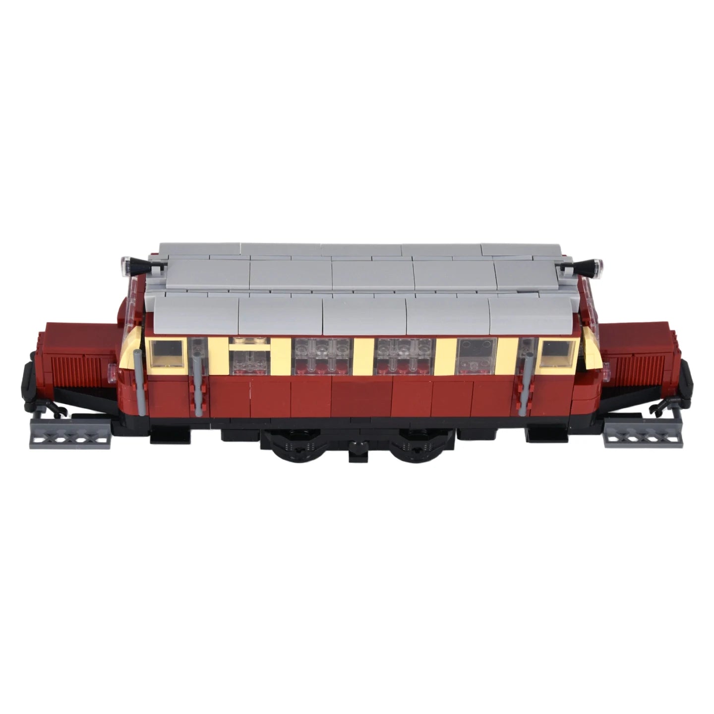 Vintage Dual Cab Train MOC Blocks, Detailed Retro Railway Locomotive, Educational DIY Toy for Train Fans, No Paper Manual