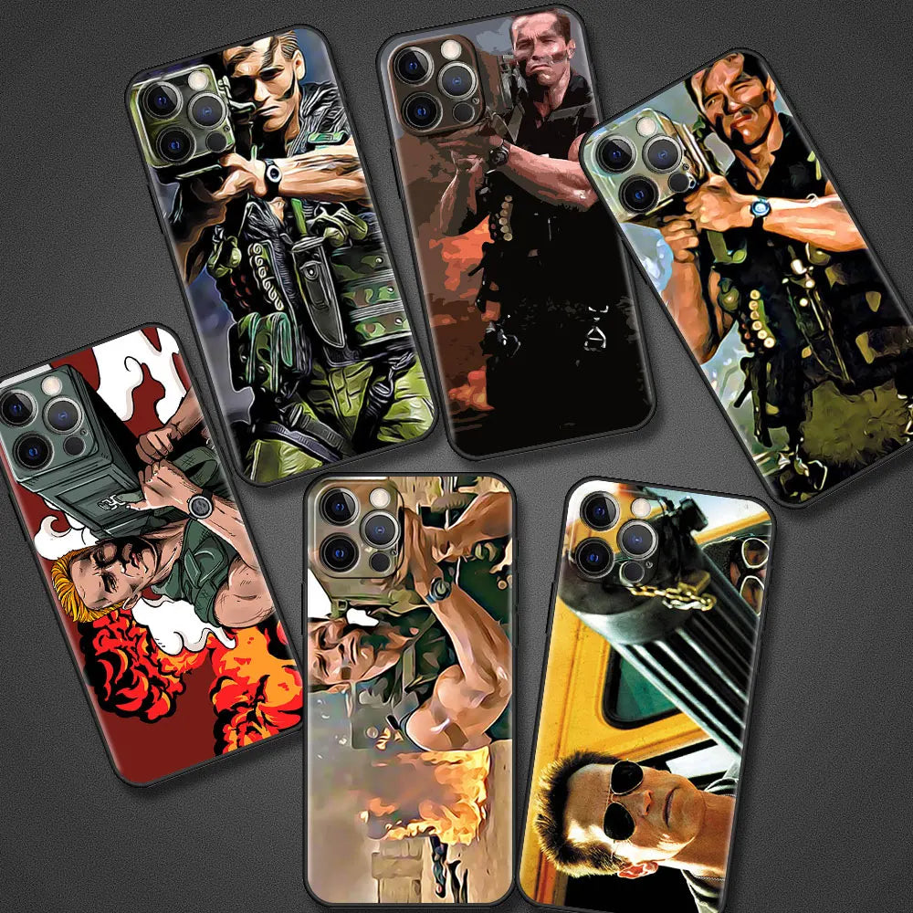 Mobile Phone Case For iPhone 14 15 11 12 13 16 Pro Max 16 Plus XS Black Soft Cover Coque Arnold Schwarzenegger Commando 1985