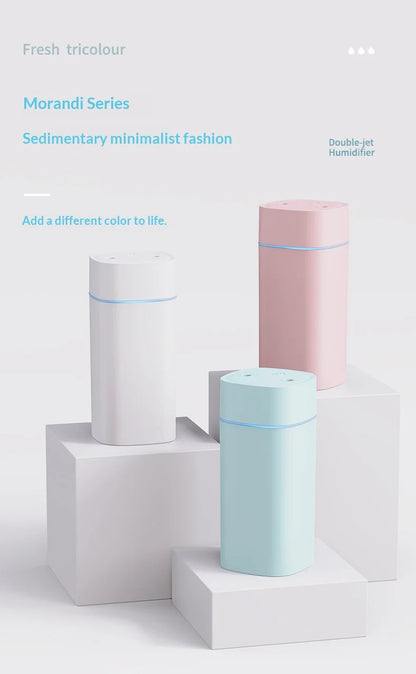 Mini USB Dual Spray Humidifier Desktop Air Purifier for Home Bedroom Portable Aromatherapy Moisturizing Air Cleaner