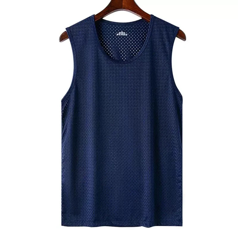 2026 Summer New Men's Ice Silk Mesh Breathable Vest Lightweight Sports Wear Sleeveless T-shirt Casual Fashion Comfortable Tank