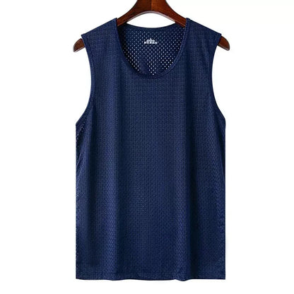 2026 Summer New Men's Ice Silk Mesh Breathable Vest Lightweight Sports Wear Sleeveless T-shirt Casual Fashion Comfortable Tank