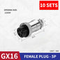 10 sets GX16 metal aviation socket 2/3/4/5/6/7/8/9/10pin electric cable terminal fixed type and butt mobile type Female&male